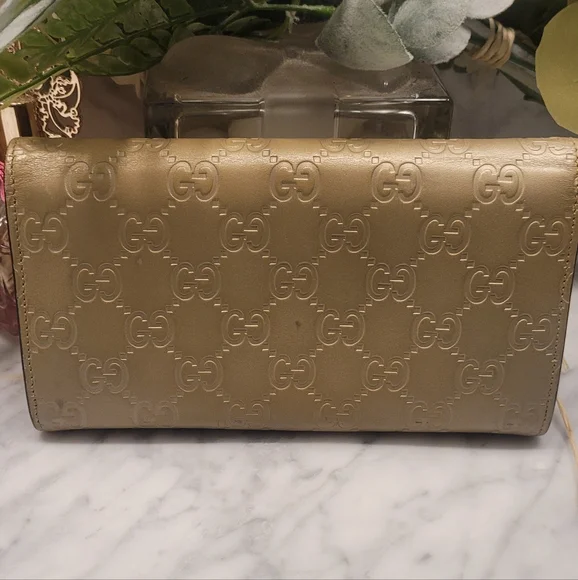 Gucci Guccissima Gold Long Continental Wallet Snap W/Unbrained Chain & Dustbag - Picture 7 of 11